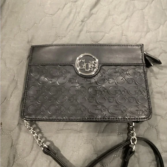 Guess Black Embossed Crossbody Bag with Silver Accents - Picture 1 of 4